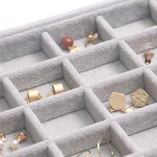 Miniatura 8 de DIOMMELL Juego de 4 bandejas apilables de terciopelo para joyas, caja de almacenamiento de exhibición, soporte para aparador, cajón organizador
