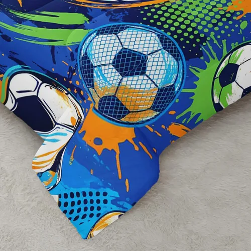 Miniatura 4 de AILONEN Football Themed Children's Double Three piece Bedding Set, Boys' Sports Printed Duvet Cover, Blue Orange Sports Blanket, 2 Pillowcases
