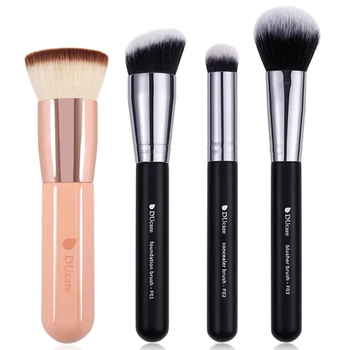 DUcare 4 brochas de base plana para base, cepillo corrector y brocha para colorete, rubor facial, bronceador de viaje, pulido y contorno de punteado