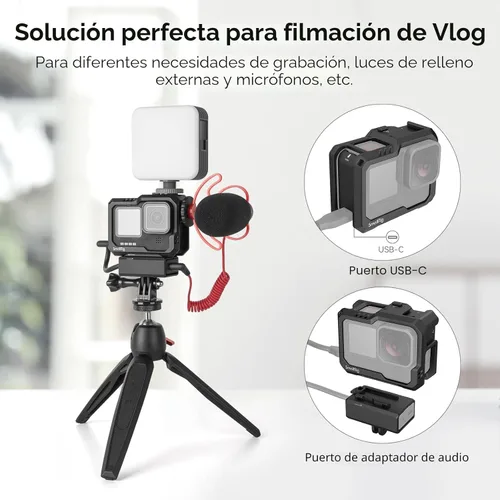 Miniatura 2 de SmallRig Hero 13 / Hero12 / Hero11 / Hero 10 / Hero 9 jaula negra para GoPro, con 2 soportes de zapata fría para GoPro Light Mod y micrófono común