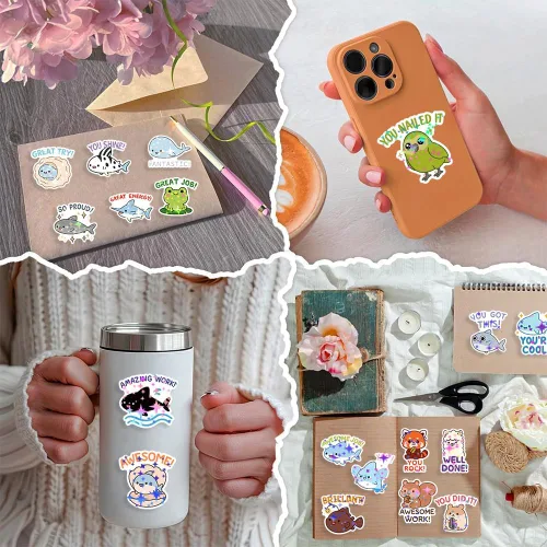 Miniatura 5 de 200 calcomanías holográficas de recompensa de animales para niños, lindas calcomanías de afirmación inspiradoras con citas motivacionales