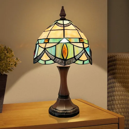 Miniatura 5 de Tiffany - Lámpara de mesa pequeña con vitrales, luz de mesa de estilo antiguo, lámpara de noche vintage para sala de estar, dormitorio, mesita
