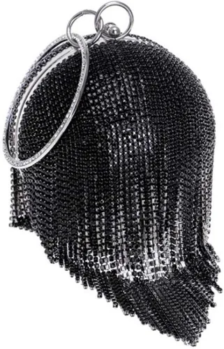 Miniatura 7 de Bolso de mano redondo para mujer, deslumbrante borla de diamantes de imitación, bolso de noche con asa de anillo, bolso de noche para mujer, bola