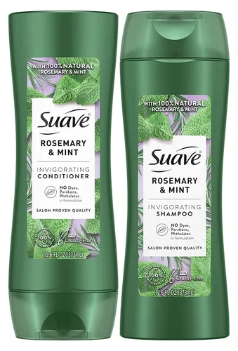 Suave Champú y acondicionador, romero y menta – Fórmula vigorizante con aceites esenciales 100% naturales, 12.6 oz Ea