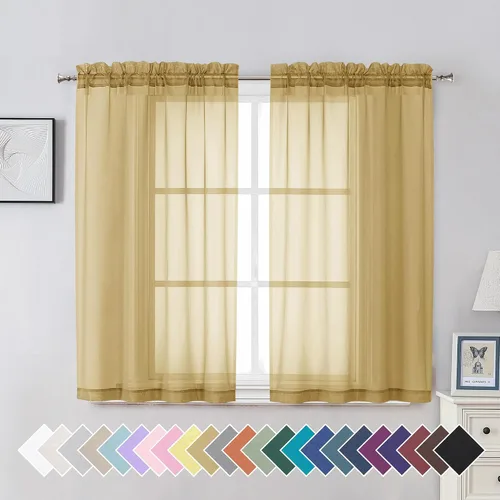 Miniatura 64 de Aiyufeng 2 paneles de cenefa transparente negra de 14 pulgadas de largo, cortinas cortas negras transparentes para dormitorio, cortinas de cocina