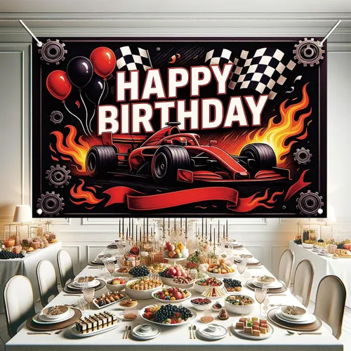 Miniatura 9 de Telón de Fondo Pancarta de Feliz Cumpleaños de Carreras de Fórmula 1 Fondo de Fotografía de Auto F1 Decoraciones de Fiesta de Carreras Suministros