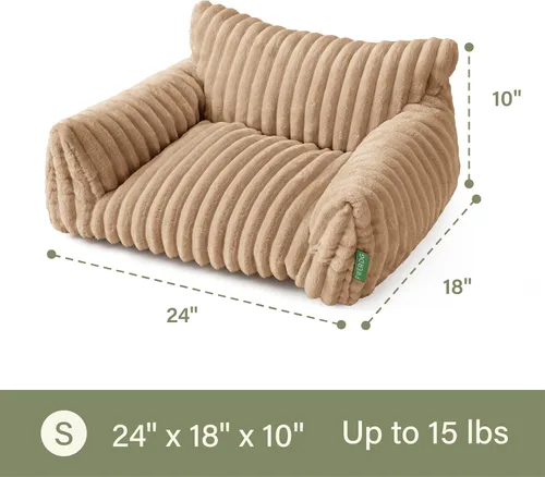 Miniatura 5 de Lindo sofá cama para mascotas, sofá de apoyo para gatos de interior, sofá cama pequeño para perros pequeños, beige, 24 pulgadas