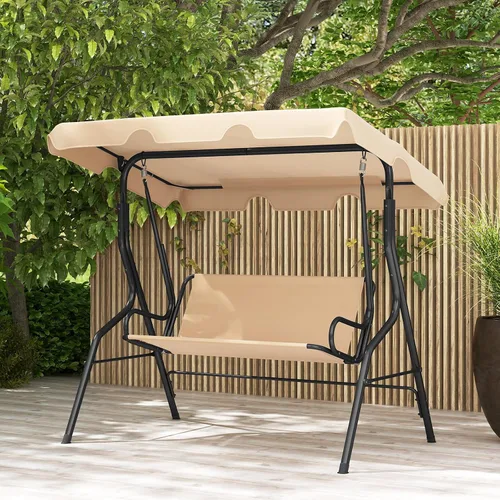 Miniatura 2 de RELAX4LIFE Silla columpio para porche para 3 personas, columpio para exteriores con toldo ajustable, cojín extraíble y soporte de marco de metal