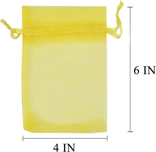 Miniatura 3 de Bolsas de regalo de organza de 4 x 6 pulgadas con cordón para joyas, dulces, juego de 100 bolsitas amarillas divertidas, bolsas de cinta de malla