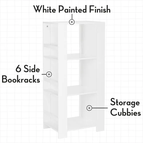 Miniatura 5 de RiverRidge Book-Nook Tower - Estantería para niños y organizador de almacenamiento de juguetes con 3 cubículos, 2 cubos de almacenamiento plegables