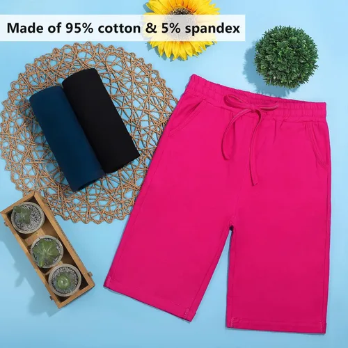Miniatura 4 de Resinta Paquete de 3 pantalones cortos largos activos para niñas, pantalones cortos de baloncesto y fútbol, pantalones cortos deportivos para niñas