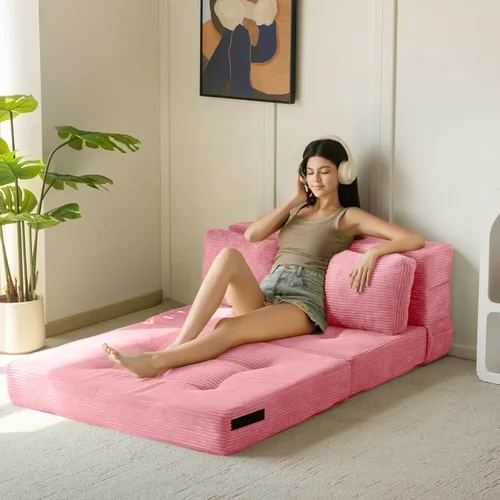 Miniatura 2 de MAXYOYO Sofá Cama Convertible, Sofá Cama Plegable con Almohada, Sofá Cama Plegable Acolchado 4 en 1, Sofá Cama de Espuma para el Piso, Silla Rosa