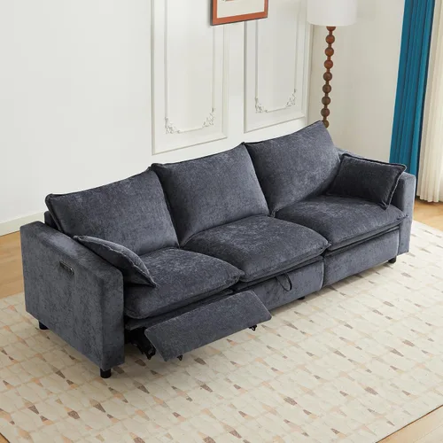 Miniatura 13 de Sofá reclinable eléctrico de gran tamaño, sofá reclinable de chenilla blanco crema con reposacabezas ajustable, almohadas, juego de muebles