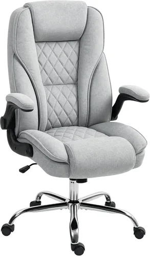 HOMCOM Silla de oficina con respaldo alto, silla de escritorio ejecutiva con ruedas giratorias, reposabrazos abatible, altura ajustable, silla de