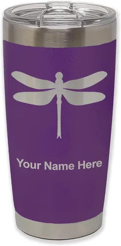 Miniatura 14 de LaserGram Vaso aislado al vacío de 20 onzas, libélula, grabado personalizado incluido (negro)
