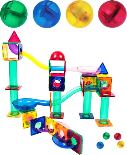 Miniatura 2 de PicassoTiles Paquete de 70 piezas de pista de carreras de canicas + 60 azulejos magnéticos, divertido y creativo, juguete sensorial educativo