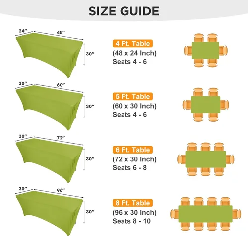 Miniatura 5 de SEPARO Paquete de 2 Cubiertas de Mesa Verdes de 4 Pies Mantel Rectangular Ajustado Tela Elástica Mantel de 4 pies Sin Arrugas para Fiestas Ferias