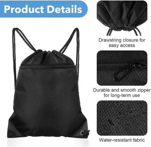 Miniatura 4 de Black Drawstring Backpack Bag Draw String Back Bag for Men Women, Lightweight Cinch Sack Sport Gym Backpack Bags for Beach Travel Yoga Swimming