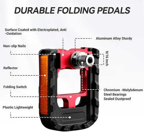 Miniatura 3 de KABON Pedales de bicicleta plegables, pedales plegables de bicicleta con aluminio, pedales de ciclismo antideslizantes universales de 9/16 pulgadas