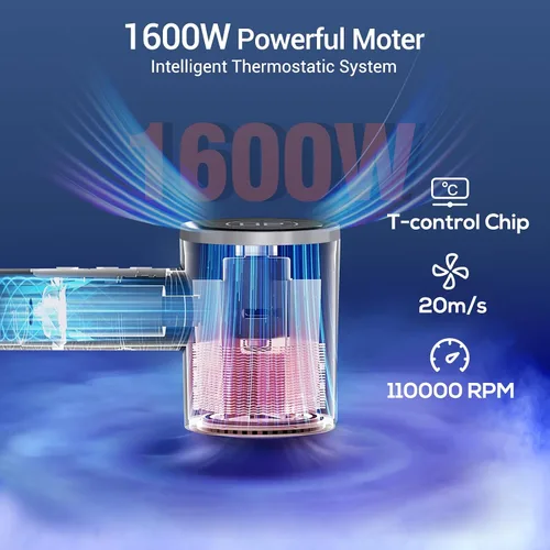 Miniatura 4 de Secador de pelo de alta velocidad de 110,000 RPM para secado rápido, secador de pelo iónico con difusor, boquilla magnética y pantalla LED, secador