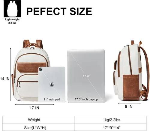 Miniatura 3 de Leresas Mochila de 37L para mujeres y hombres, bolsa de profesor, mochila de viaje de trabajo, mochila de cuero vegano para computadora portátil
