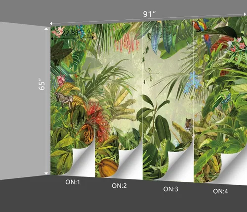 Miniatura 31 de Papel pintado botánico de selva tropical Hojas verdes de planta murales Estética para decorar habitación Sala de estar Fondo de TV Gran mural de B033