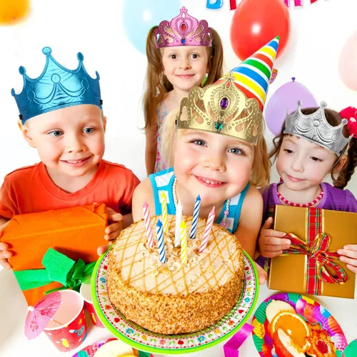 Miniatura 5 de Paquetes de 23/24 Coronas y Tiaras de Princesa de Espuma, Kit de Manualidades para Sombreros de Fiesta de Cumpleaños con Adhesivo de Diamante