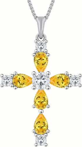 Miniatura 188 de YL Collar de cruz de plata de ley 925 con colgante de piedra natal religiosa para mujer