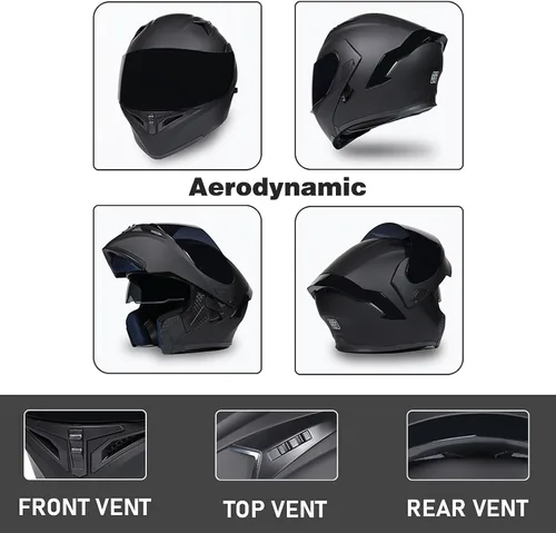 Miniatura 3 de Casco modular Bluetooth de doble visera para motocicleta, casco integrado abatible de cara completa, con Bluetooth impermeable que puede soportar