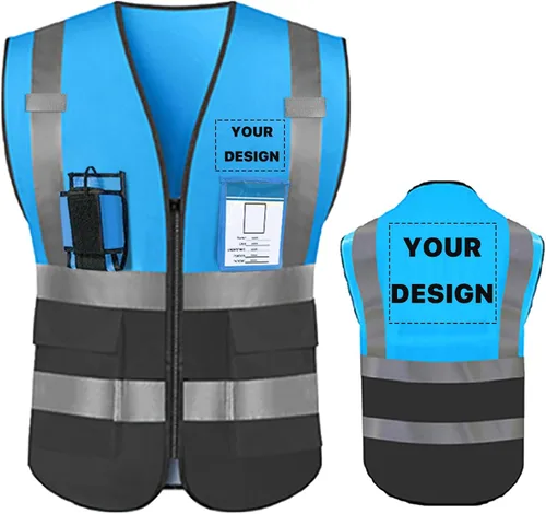 Miniatura 25 de Chaleco de seguridad de alta visibilidad reflectante con bolsillos y cremallera personalizado su logotipo ropa de trabajo de seguridad