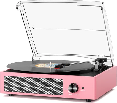 Miniatura 14 de Tocadiscos de vinilo con receptor Bluetooth integrado y 2 altavoces estéreo, 3 velocidades y 3 tamaños, tocadiscos retro portátil para Naranja