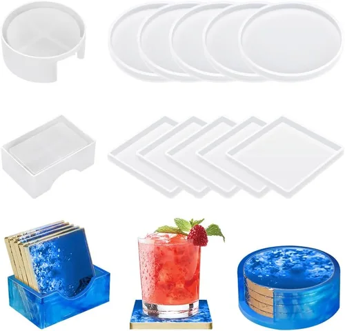 Miniatura 12 de 2 moldes de resina gruesa para posavasos de 7.5 pulgadas y 5.5 pulgadas, molde de silicona para fundición de resina epoxi, posavasos de bricolaje, 2