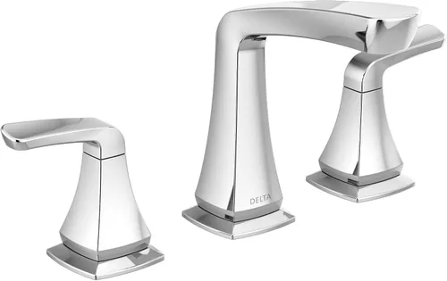 Delta Faucet Vesna - Grifo de baño de gran extensión cromado, llave de baño de 3 agujeros, llave de fregadero de baño, conjunto de desagüe, rejilla