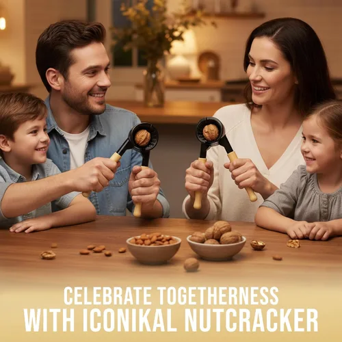 Miniatura 7 de Iconikal Cascanueces de cuerpo metálico resistente con mango de madera, negro y arce - fácil cascanueces para nueces, almendras, pecanas