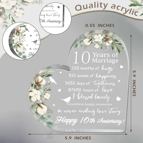 Miniatura 3 de Regalo de boda para ella años de matrimonio, regalo de feliz aniversario para mujer, corazón acrílico, recuerdo de matrimonio para esposa, marido