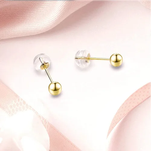 Miniatura 2 de Pendientes de bola de oro de 18 quilates, 3 pares (0.118in, 0.157in, 0.197in)