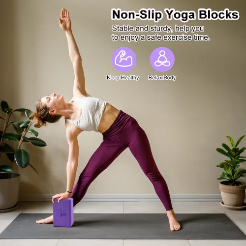 Miniatura 5 de Juego de 2 bloques de yoga y 2 correas de yoga, bloques de espuma EVA antideslizantes, ladrillos de yoga de alta densidad con correa de 6 pies