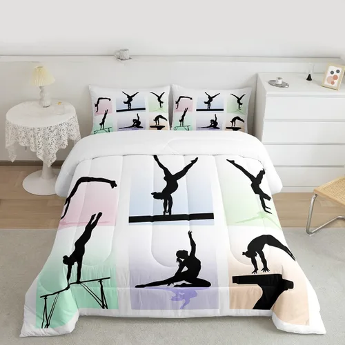 Miniatura 31 de Erosebridal Juego de ropa de cama de princesa de ballet, tamaño Queen, juego de edredón de 3 piezas para niñas bailarinas de ballet, lindo juego