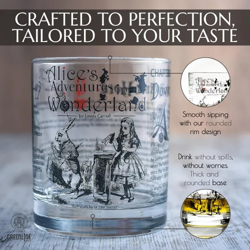 Miniatura 4 de Greenline Goods Vasos de whisky - Alicia en el país de las maravillas (juego de 2) Literatura Rocas Vidrio con Lewis Carroll Libro Imágenes &