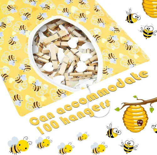 Miniatura 3 de Soporte para pinzas para ropa de panal de abeja – 2 bolsas para ropa de abeja – 15 x 11 pulgadas – Bolsa colgante para lavandería y uso al aire libre