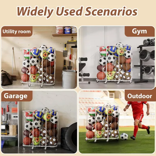 Miniatura 6 de YKDIRECT Organizador de bolas rodantes de 250L con ruedas de bloqueo, cesta de almacenamiento grande para baloncesto, fútbol, fútbol, voleibol