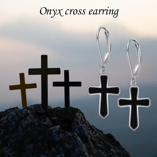 Miniatura 6 de Aretes de cruz de plata de ley 925 con cruz colgantes, regalos para mujer