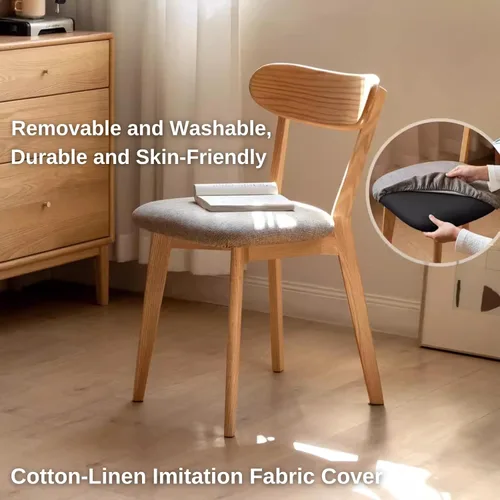 Miniatura 6 de Sillas de comedor de madera de roble macizo 100% - Prácticas sillas de cocina con cojín tapizado - Silla de madera para comedor, cocina