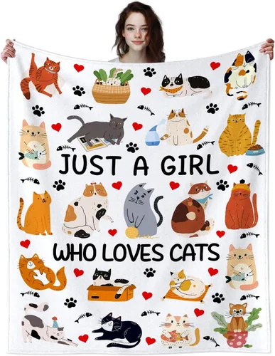 Manta de gato de regalo para mujeres y niñas, amantes de los gatos, manta suave y ligera para viajes, camping, sofá, sala de estar, 60 x 50 pulgadas