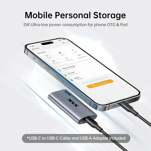 Miniatura 3 de SSK Disco duro externo SSD de 128 GB, SSD portátil de hasta 550 MB/s, unidades de estado sólido rápidas, unidad externa USB 3.2 Gen2 para iPhone