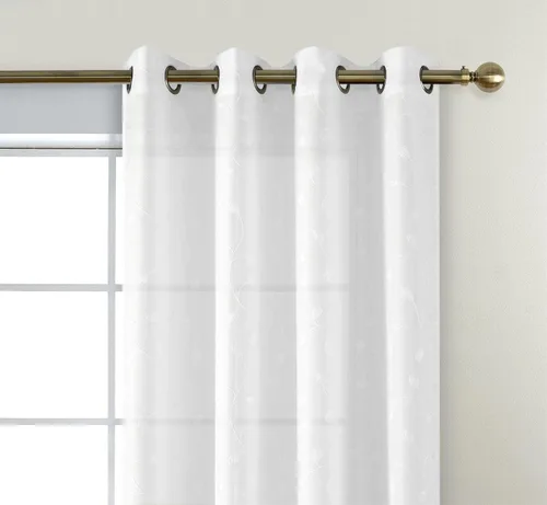 Miniatura 3 de Miuco - Cortinas con ojales de lino sintético, semitransparentes, bordadas con flores, para sala de estar Blanco puro