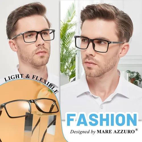 Miniatura 2 de MARE AZZURO Anteojos de lectura cuadrados grandes para hombre, ligeros y flexibles, 1.0 1.25 1.5 1.75 2.0 2.25 2.5 2.75 3.0 3.5