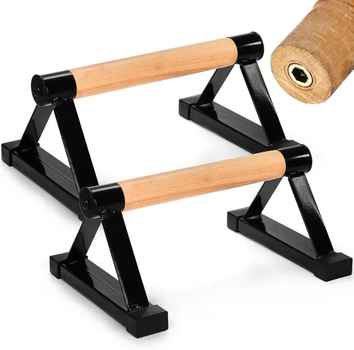TOPZEA Barras de empuje de madera, barras de paraletas de madera maciza con soporte de acero resistente, barras antideslizantes para calistenia,