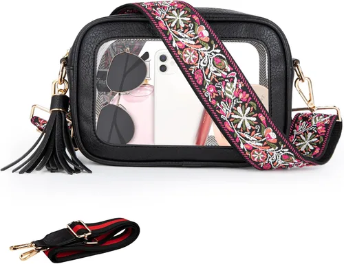 Viva Terry Bolsa transparente aprobada para eventos de estadio, pequeña bolsa cruzada transparente con 2 correas ajustables para artículos de