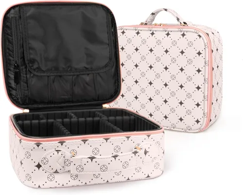 Bolsa de maquillaje de viaje, organizador de cosméticos impermeable, divisores ajustables, estuche de tren de cosméticos portátil, organizador de